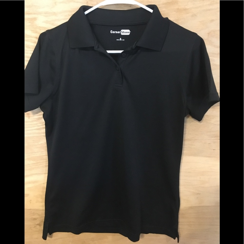 Corner stone button collared polo black sm. shirt